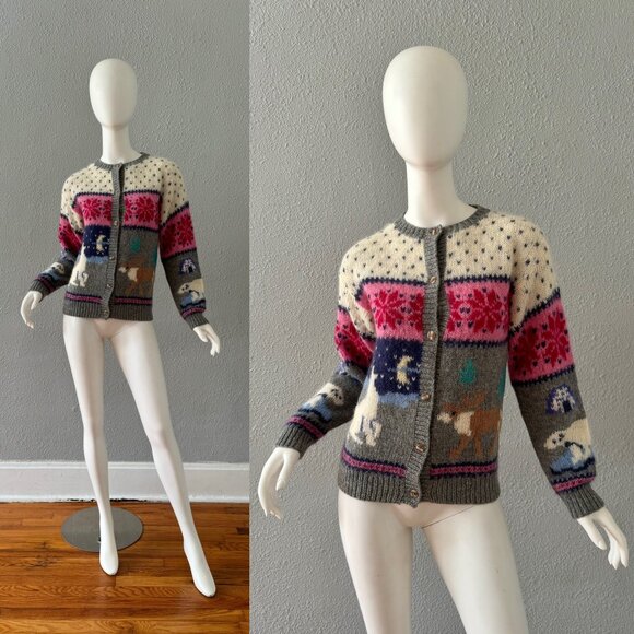 Vintage Mohair Wool SKYR Novelty Nature Scene Cardigan Sweater XS/S